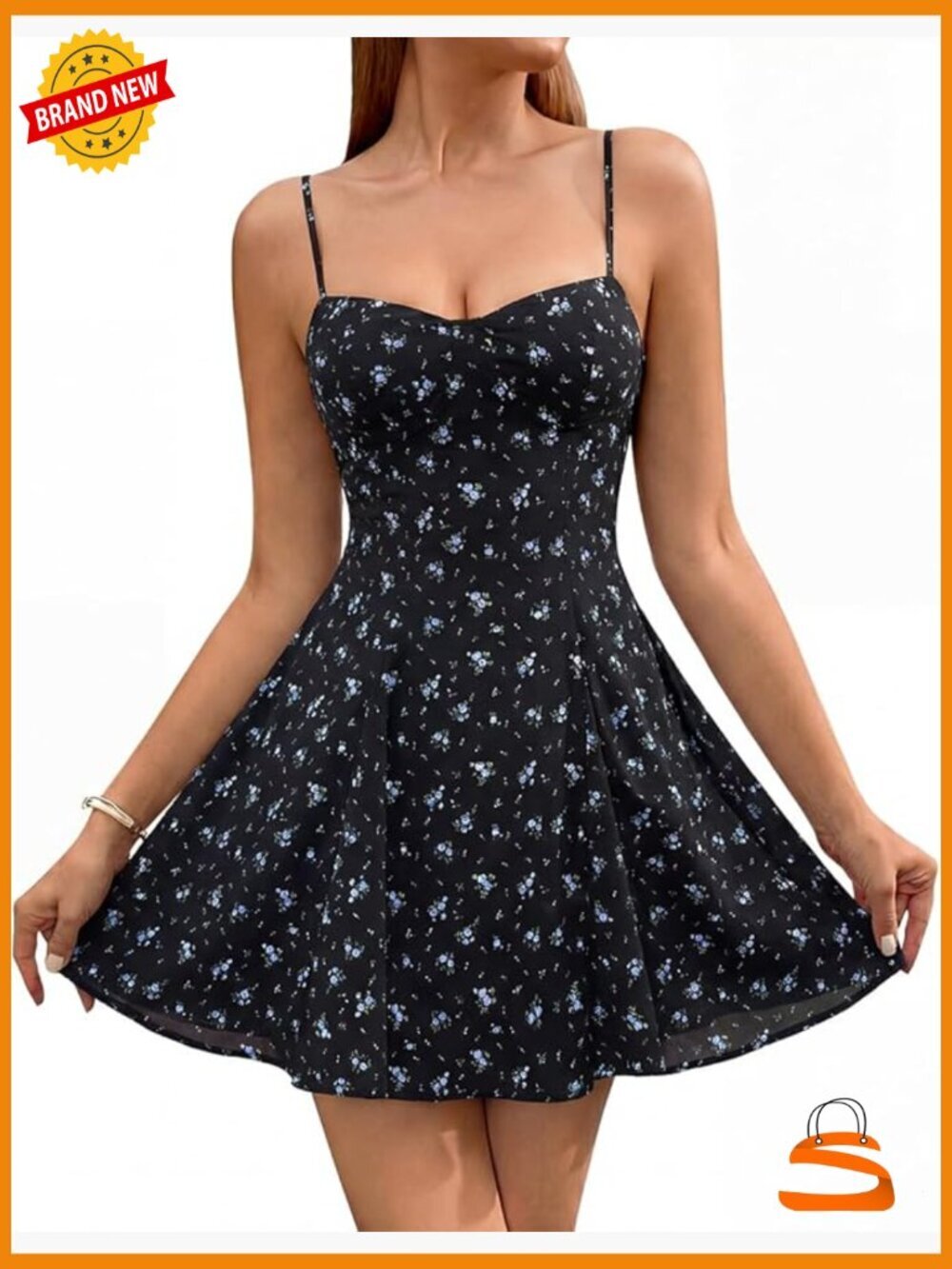 Flowy Spaghetti Strap Mini Dress Cute A-Line Sundress Graduation